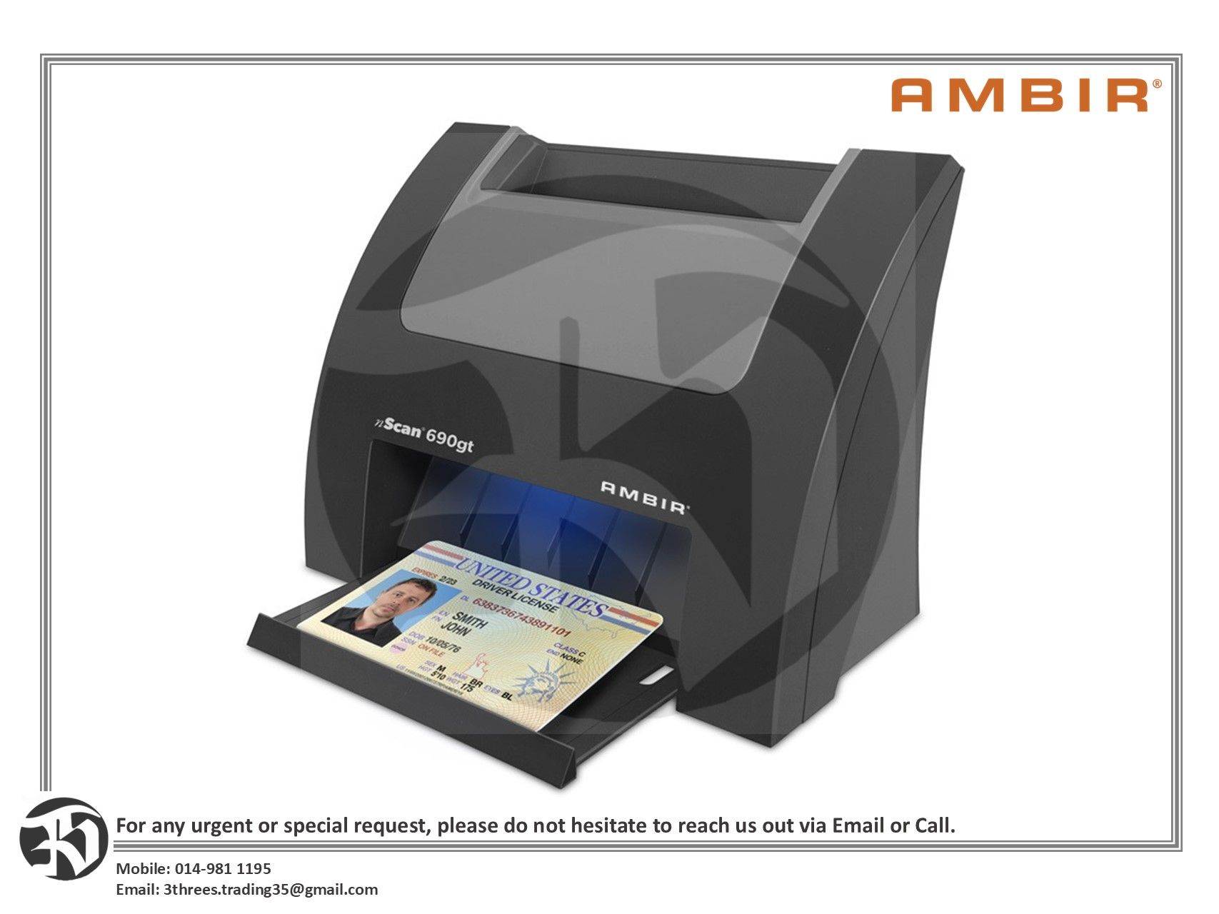 Ambir nScan DS690GT Duplex ID Card Scanner with AmbirScan