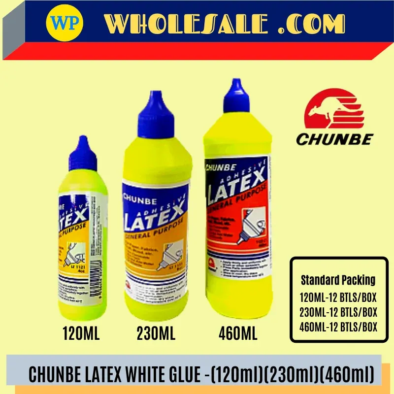 CHUNBE LATEX WHITE GLUE (YELLOW BOTTLE)-(120ml)(230ml)(480ML) / Chunbe / Glue / White Glue / Latex / 480ML