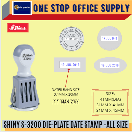SHINY S-3200 DIE-PLATE DATE STAMP WITH RUBBER-ALL SIZE /Shiny /S-3200 /Date Stamp /Die-Plate Stamp /Chop