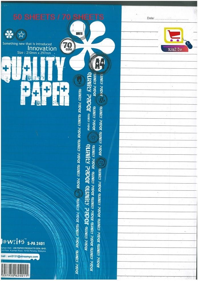 Uni FoolScap Paper / Exam sheet / kertas kajang A4 PAPER 70gsm 50sheets / 70sheets RTSB