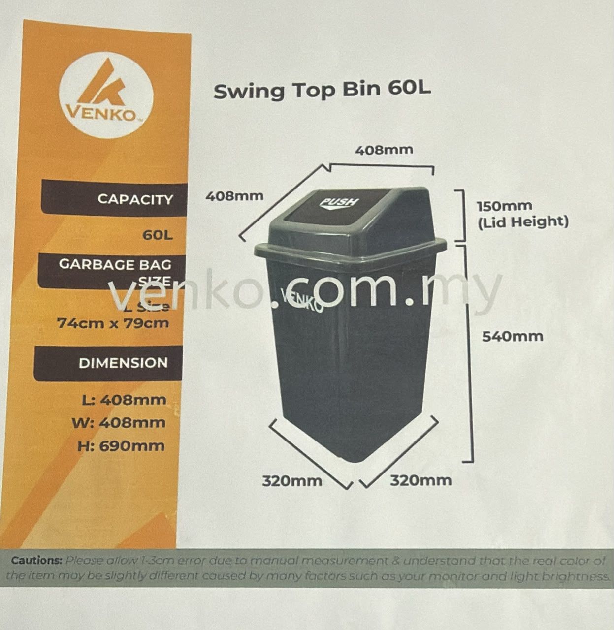 Swing top Bin 60L
