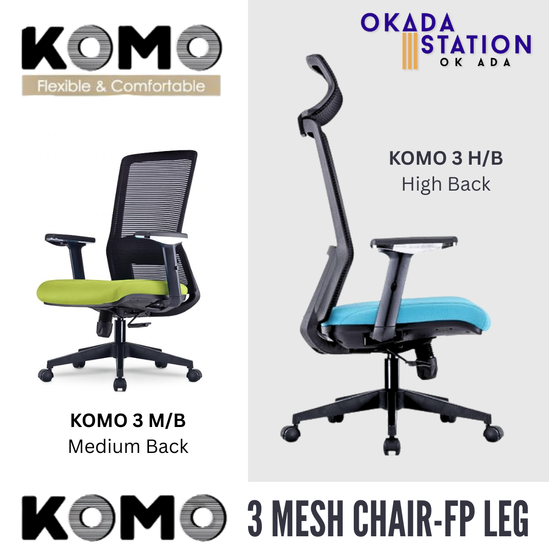 KOMO 3 ERGONOMIC MESH CHAIR - ALL SIZE / MESH SERIES / OFFICE CONFERENCE CHAIR / OFFICE SWIVEL CHAIR / ERGONOMIC CHAIR / EXECUTIVE CHAIR / DIRECTOR CHAIR / OFFICE CHAIR / MESH CHAIR / FP BASE / KOMO 3