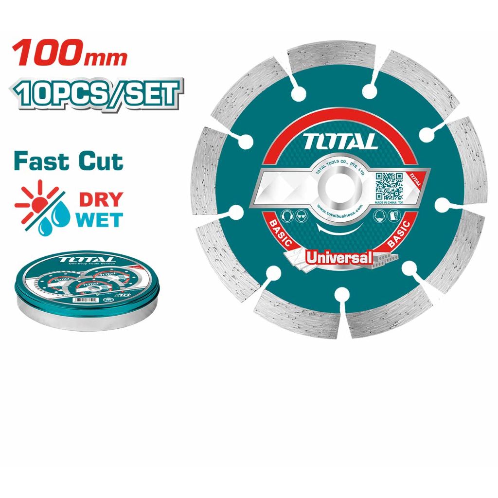 TOTAL DRY DIAMOND DISC IN METAL BOX FAST CUT WET AND DRY CUTTING (4"/16MM/10 PCS/SET) TAC2111003M
