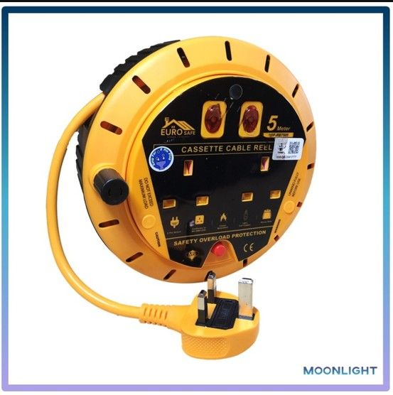 2GANG 13A 3120W 10 METER HEAVY DUTY CASSETTE CABLE REEL PORTABLE EXTENSION CORD WITH SAFETY OVERLOAD