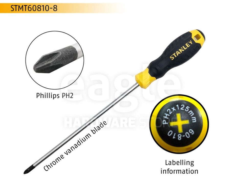STANLEY STMT60810-8 PH.2 X 125MM PHILLIPS CUSHION GRIP SCREWDRIVERS