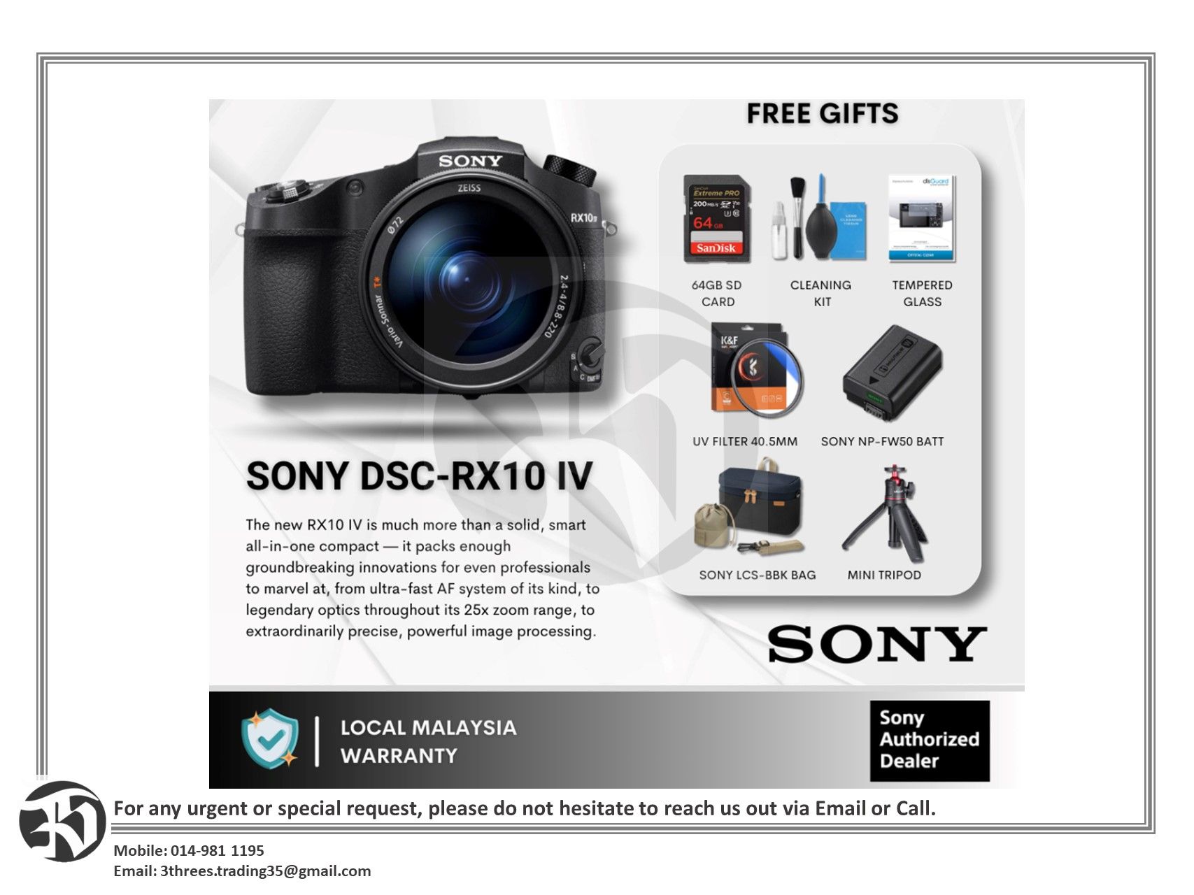 Sony CyberShot DSC-RX10 IV/RX10 Mark IV Digital Camera