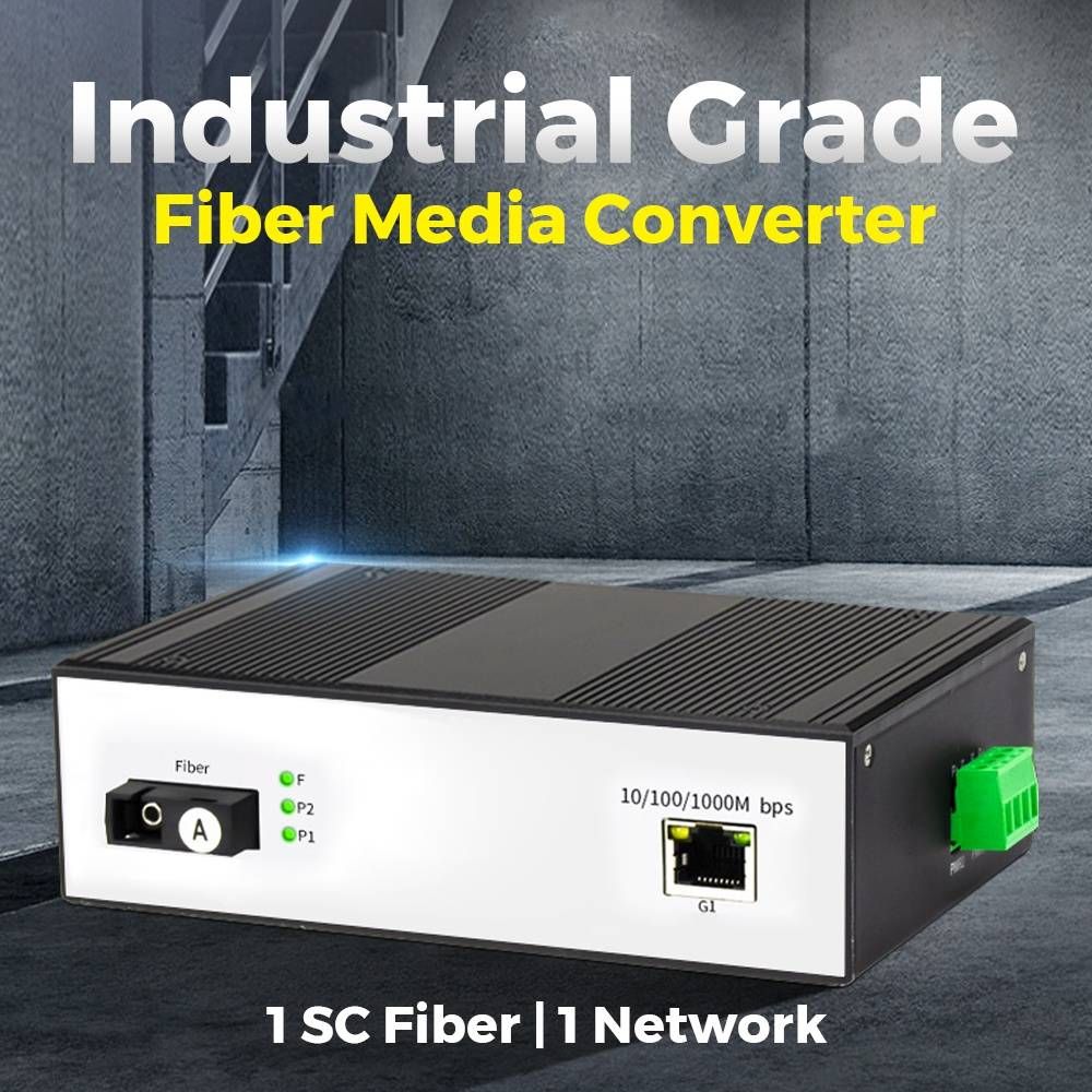 1 PORT SC SINGLEMODE SIMPLEX FIBER TO 1 PORT ETHERNET GIGABIT MEDIA CONVERTER *INDUSTRIAL GRADE*
