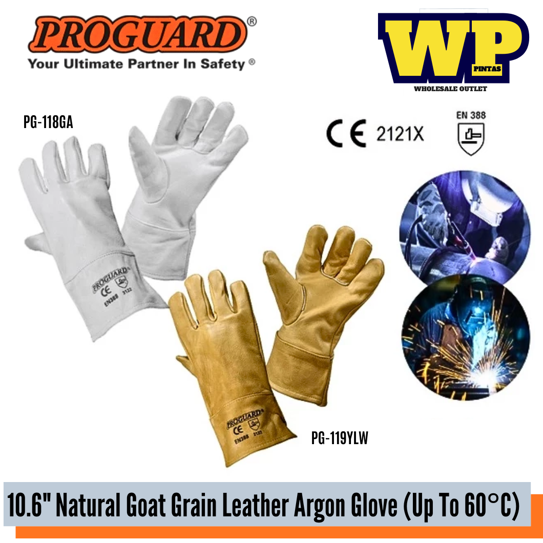 PROGUARD - NATURAL GOAT GRAIN LEATHER ARGON GLOVE - ALL COLOR / GENERAL GLOVE / ARGON GLOVE / HEAT RESISTANT GLOVE / WELDING GLOVE / LEATHER GLOVE / SPARK PROTECTION GLOVE / HAND PROTECTION / GLOVE / PG-118GA / PG-119YLW