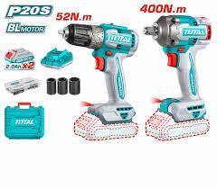 Total Li-ion Cordless Brushless Drill 52Nm & Brushless Impact Wrench 400Nm Combo TCKLI20271