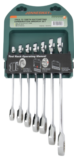 JONNESWAY 7PCS FLEXIBLE 72 TEETH RATCHETING COMBINATION WRENCH SET (SAE)