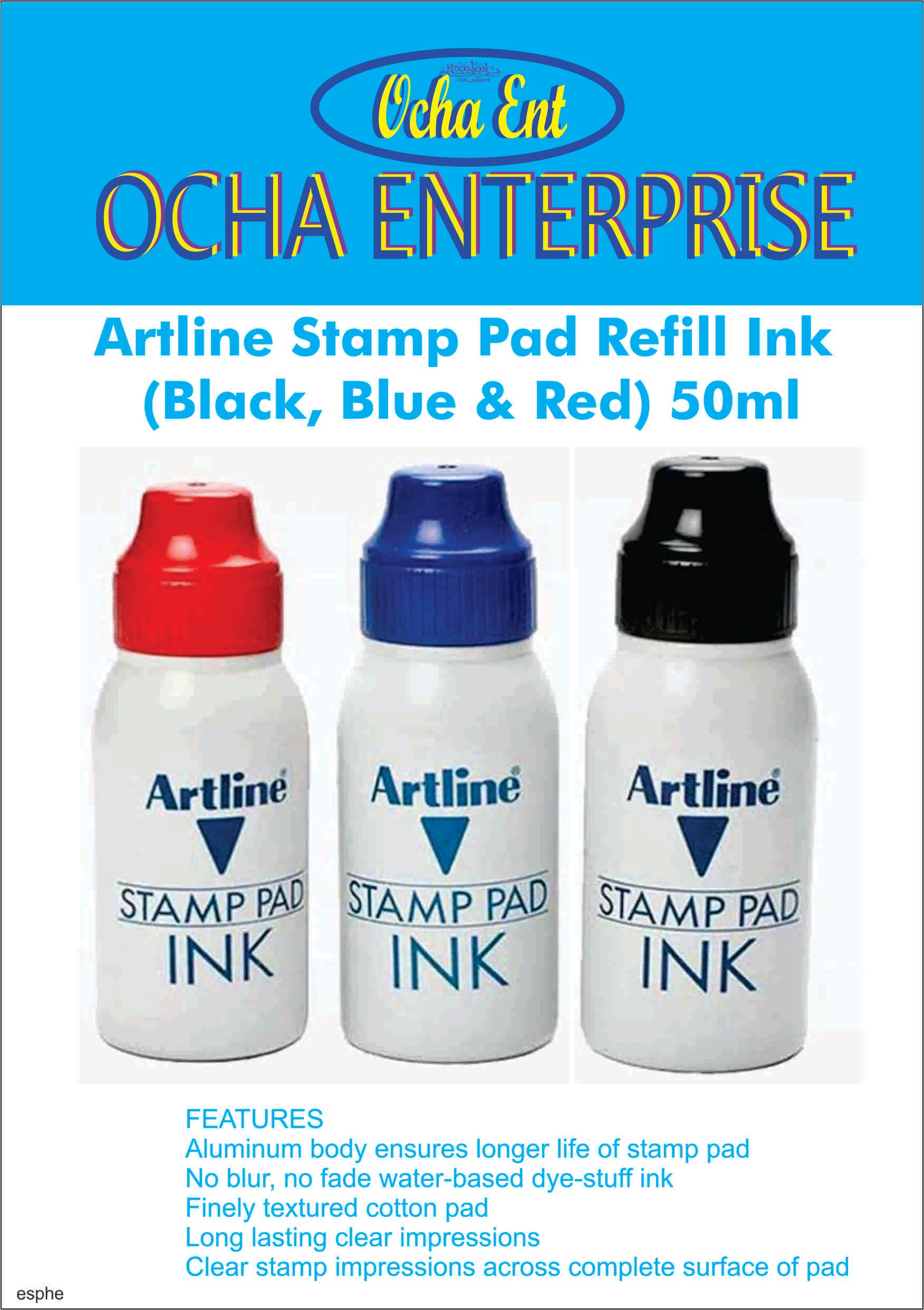 Artline Stamp Pad Refill Ink 50ml - black/blue/red