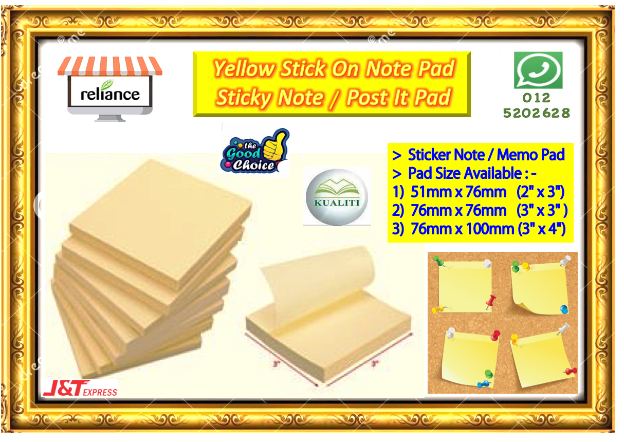 Yellow Stick On Note / Sticker Post It Note / Sticky Note Pad / Memo Pad - Kuning # RP0062 ( KTT : 1 Pad )