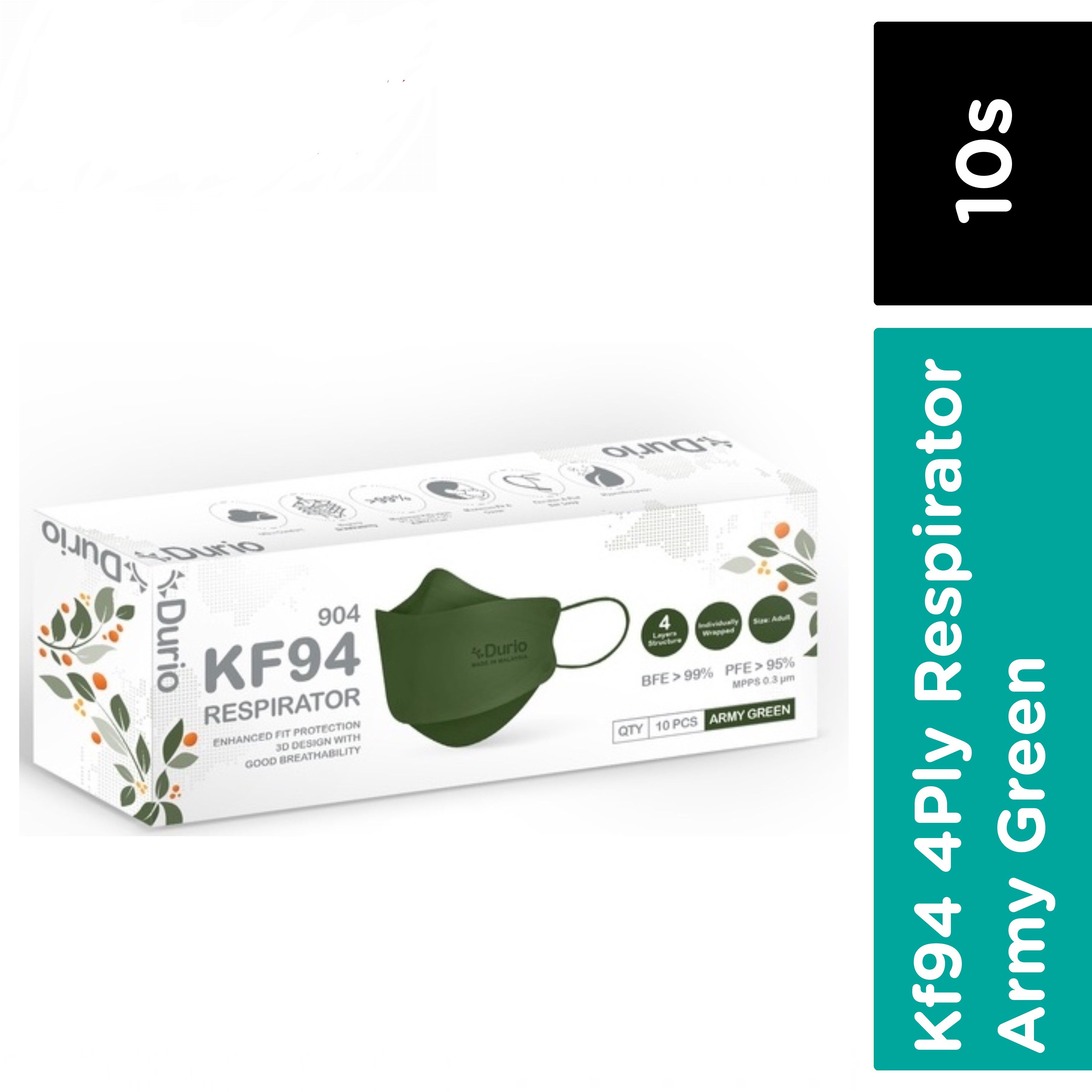 *DURIO 904 KF94 Respirator (Army Green) - 10pcs