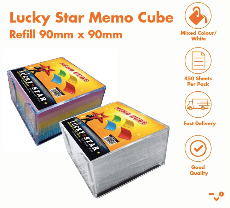 Lucky Star Memo Cube 90mm x 90mm (450 sheets) / with white paper / white colour paper