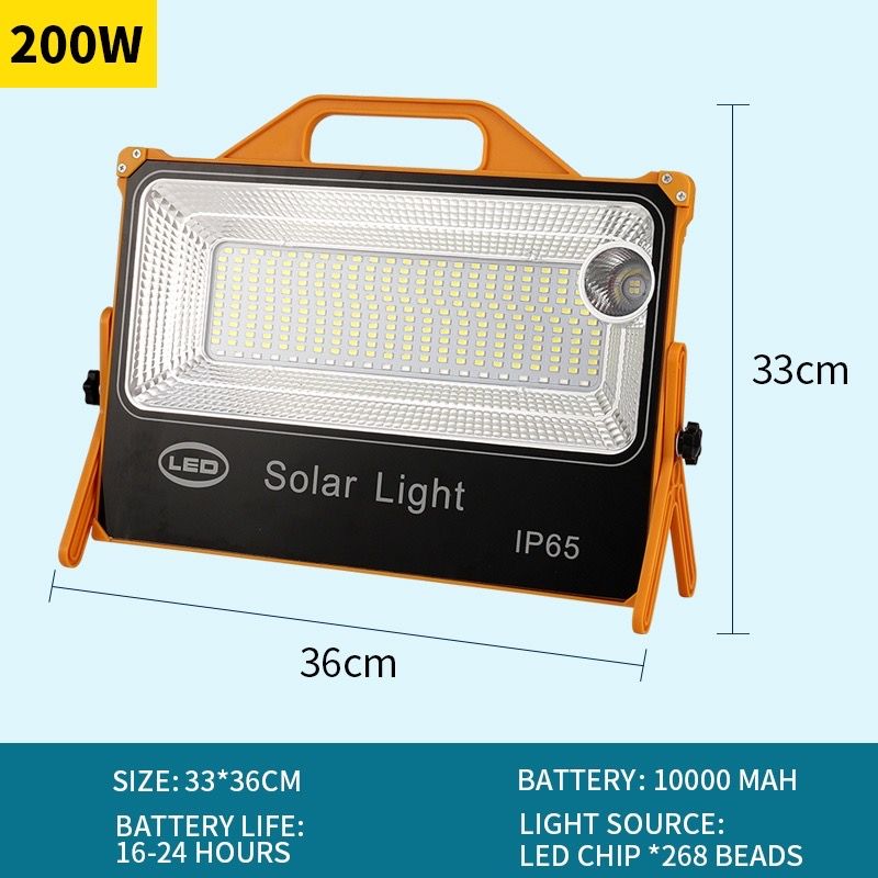 QS Solar LED Floodlight Portable Rechargeable Stand Outdoor Activities Work Light 200W 268LED