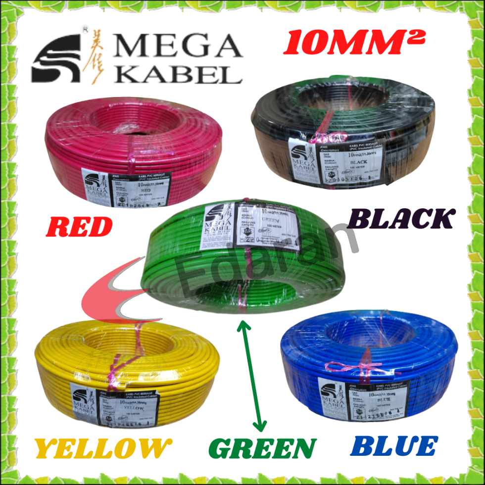 MEGA CABLE_SINGLE LAYER 10MM² X 100M Insulated PVC 100% PURE COPPER CABLE (SIRIM APPROVE)