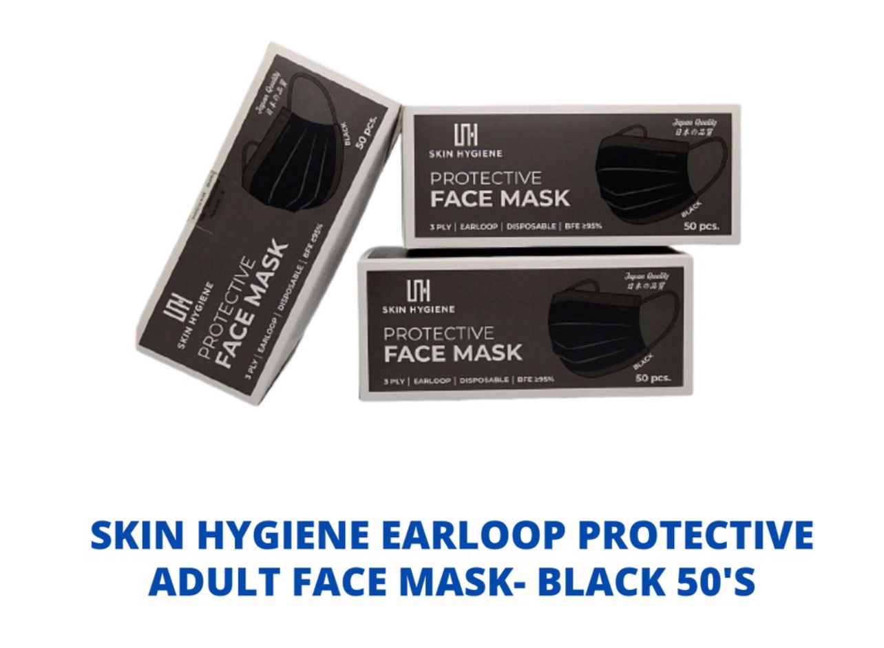 Skin Hygiene Face Mask Skin Hygiene Earloop Protective Adult Face Mask- Black 50's