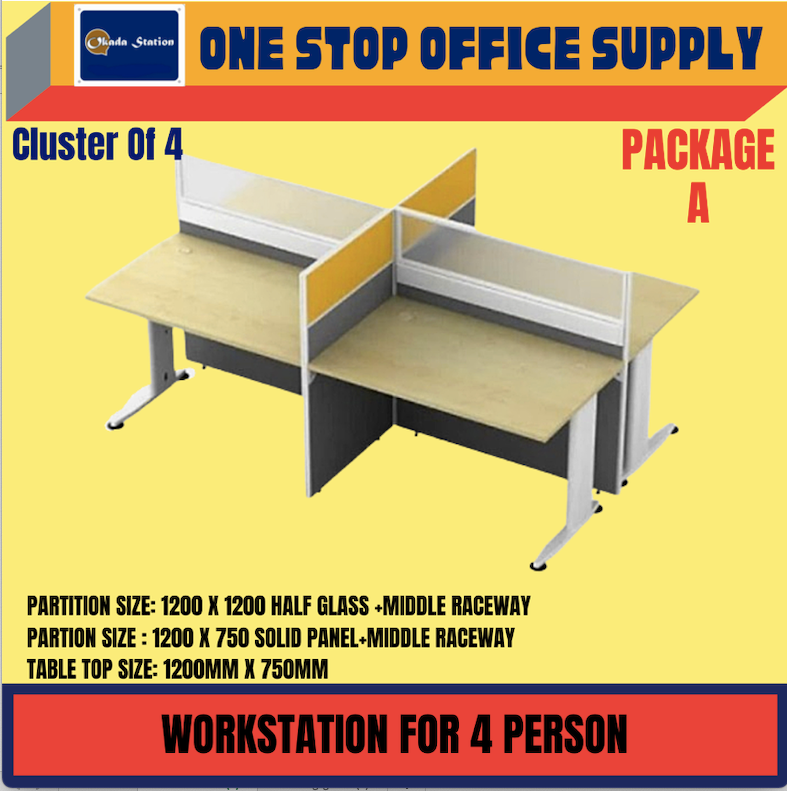 WORKSTATION FOR 4 PERSONS / CUSTER OF 4 / WORKSTATION / OFFICE TABLE / OFFICE FURNITURE / 4 SEAT / WORKSTATION FOR 4 PERSONS