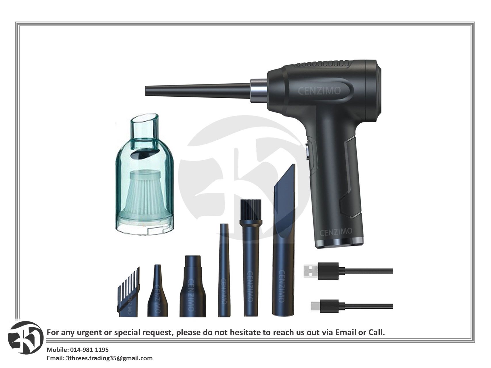 3 in 1 Cordless 15000PA Vacuum Cleaner 50000RPM Air Duster Wireless Dust Blower Electric Air Pump Portable Rechargeable Air C