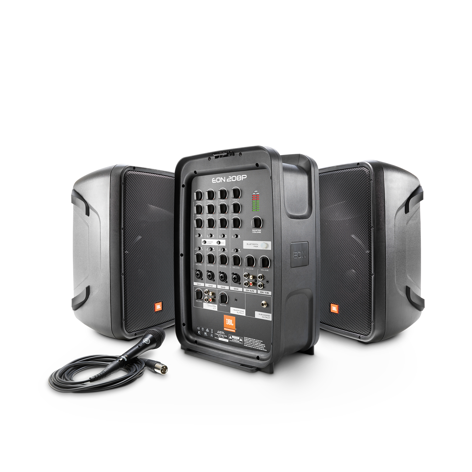 JBL EON208P 8FT PORTABLE 2 SPEAKER PA SYSTEM SET