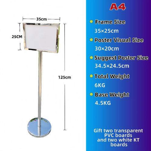 Heavy Duty Sign Board Stand Stainless Steel A4 A3