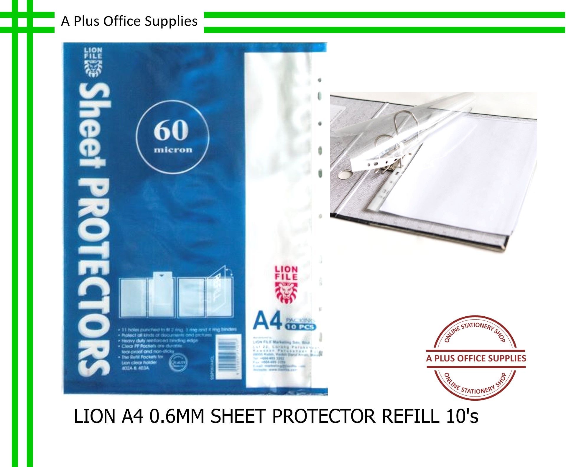 LION A4 Sheet Protector Refill 0.6mm - 10pcs/pack