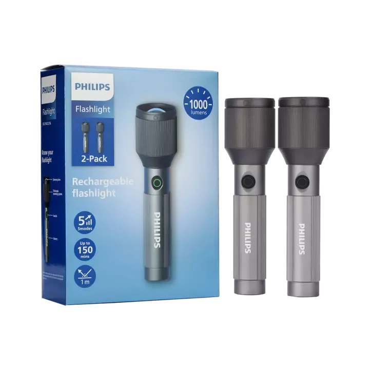 PHILIPS EX PROOF TORCH LIGHT TYPE C LED 1000LM WITH 2 RECHARGEABLE BATTERY