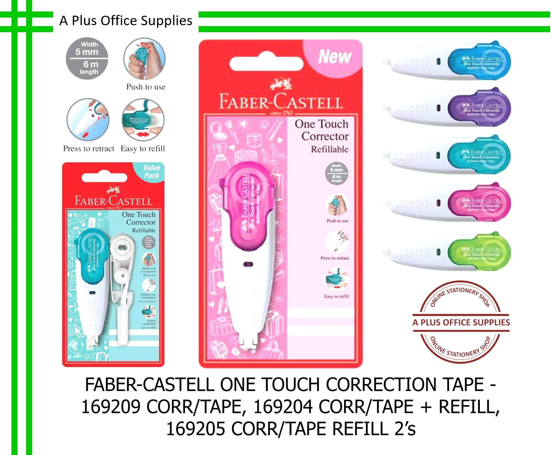 FABER-CASTELL Correction Tape One Touch / Pita Pembetulan