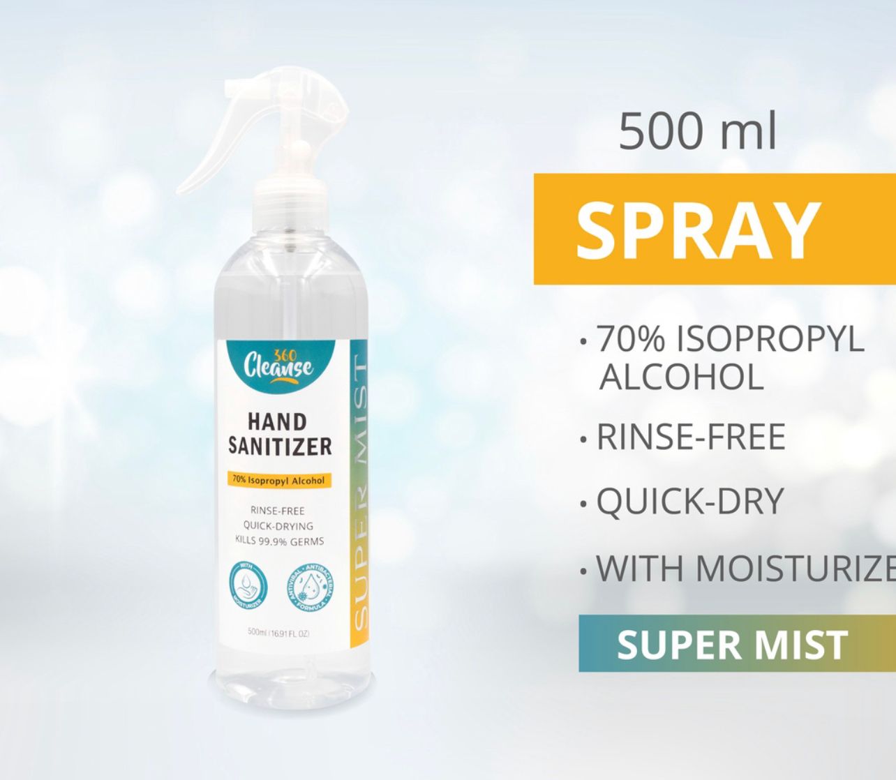 Cleanse360 HAND SANITIZER ORIGINAL Cleanse360 500ml SPRAY/PUMP[ 75% ALCOHOL][KKM APPROVED]