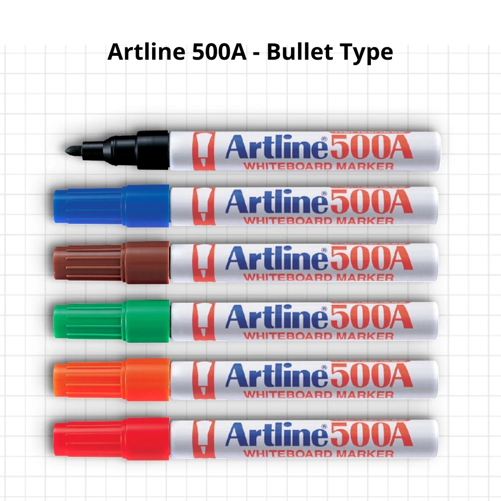 Artline 500A / 509A Whiteboard Marker Box Set (12pcs) - Medium Point 2.0mm - 5.0mm | 6 Colours | Refillable 500A - Green