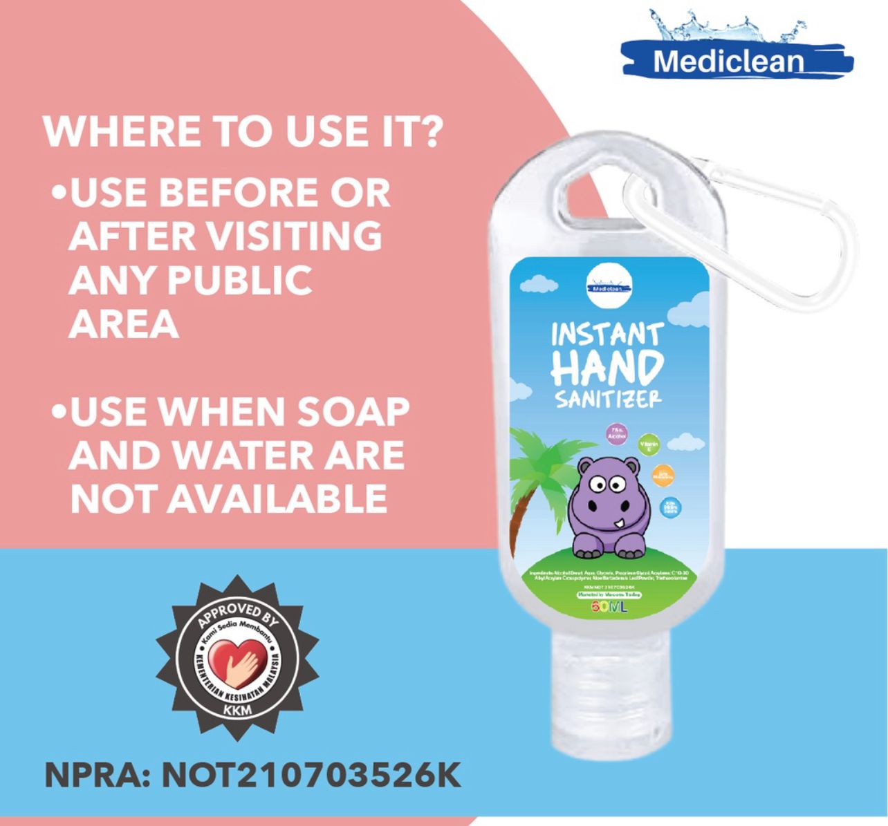 Mediclean MEDICHAND SANITIZER 60ML with holder 75% alcohol