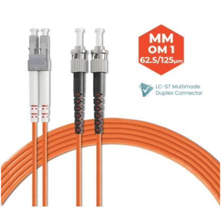 LC-ST 62.5/125 OM1 MULTIMODE DUPLEX FIBER OPTIC PATCH CABLE 3M 5M 10M