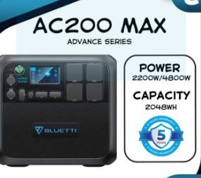 BLUETTI AC200MAX Portable Power Station 2048Wh LiFePO4 LFP Surge AC Solar Generator (2200W/4800W)