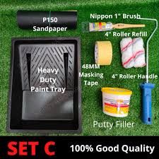 PAINTING TOOLS NIPPON PAINT Roller Tray Brush Masking Tape Glove Sandpaper Alatan Berus Cat Dinding(8in1)