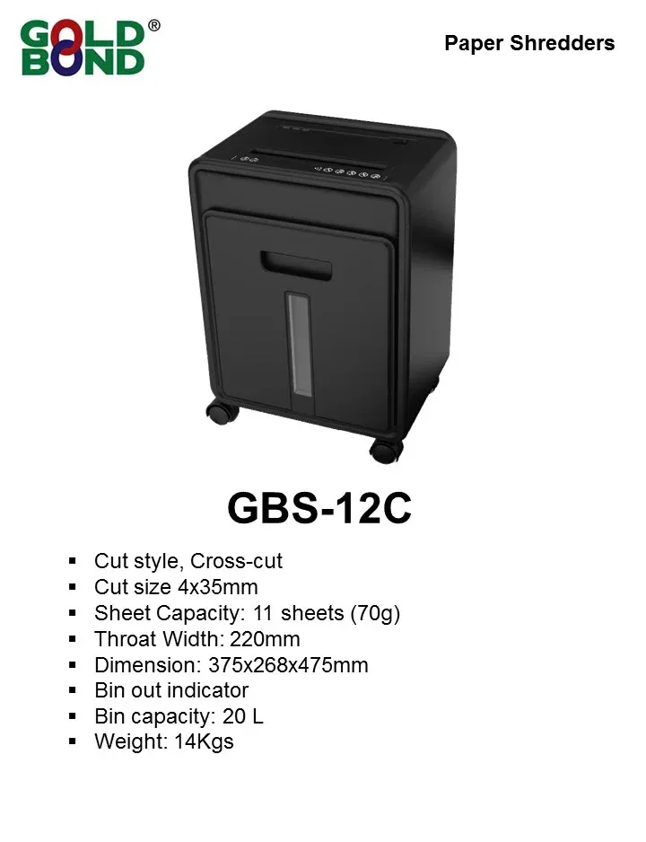Gold Bond Cross Cut Paper Shredder GBS-12C