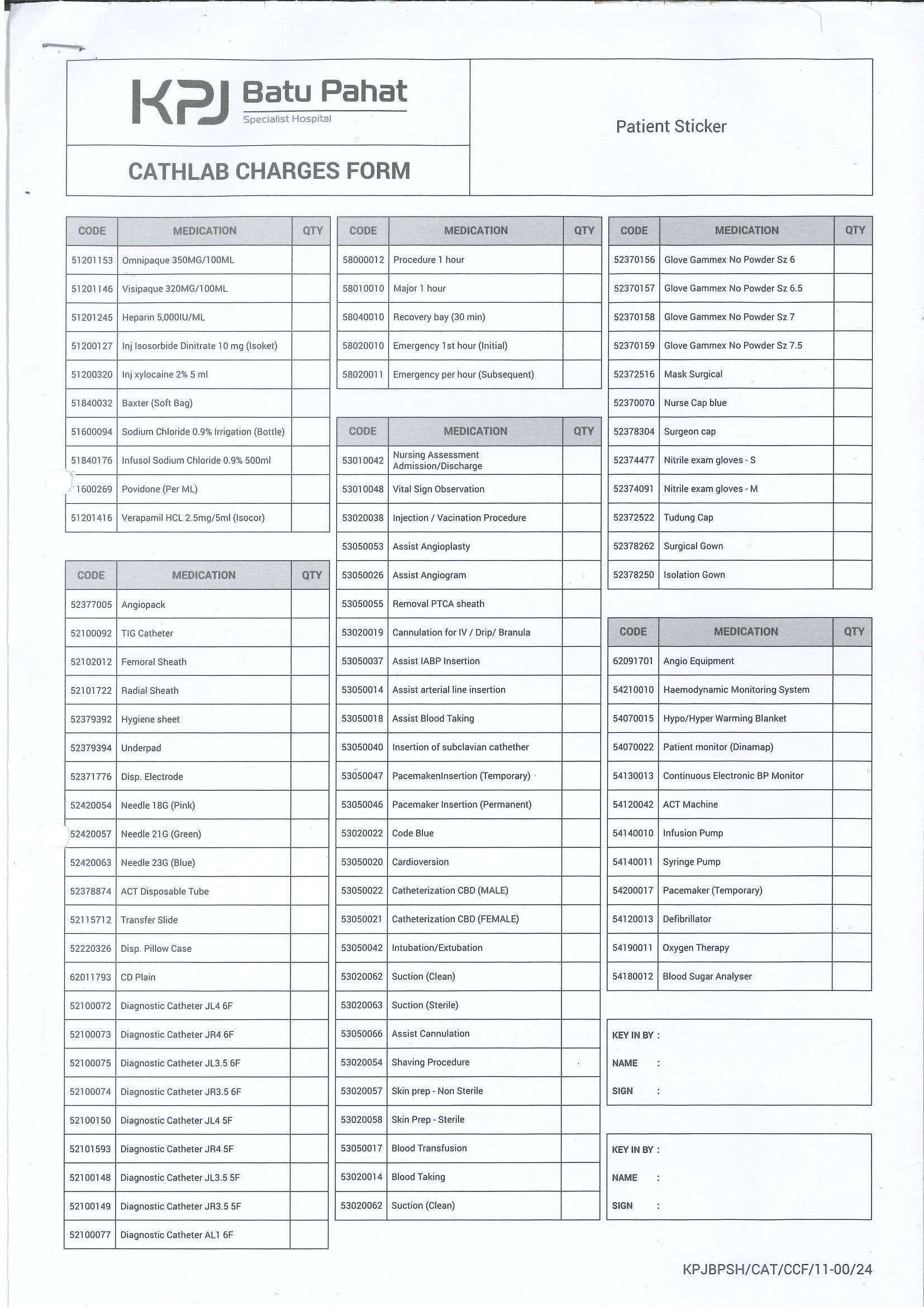 Cathlab Charges Form