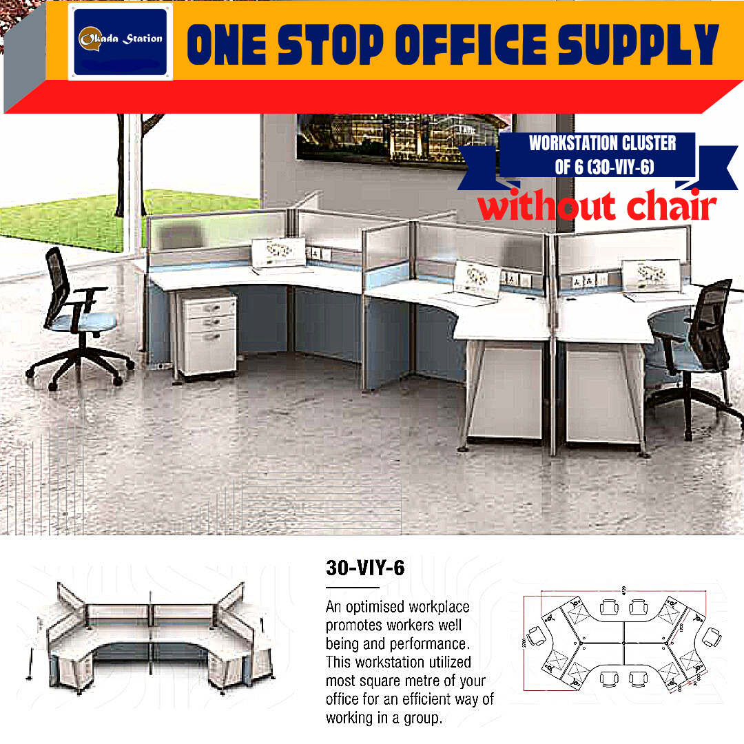 WORKSTATION SET CLUSTER OF 6 (WITHOUT CHAIR) -( 30-VIY-6 ) / WORKSTATION / 30-SYSTEM / CLUSTER OF 6 / 30-VIY-6 / TABLE TOP PANEL / OFFICE TABLE / 6 SEAT / OFFICE TABLE WITH PARTITION