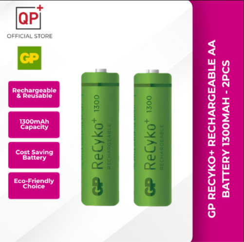 GP RECYKO+ RECHARGEABLE AA BATTERY 1300MAH - 2PCS / BATTERIES AA l BATERI l 电池-