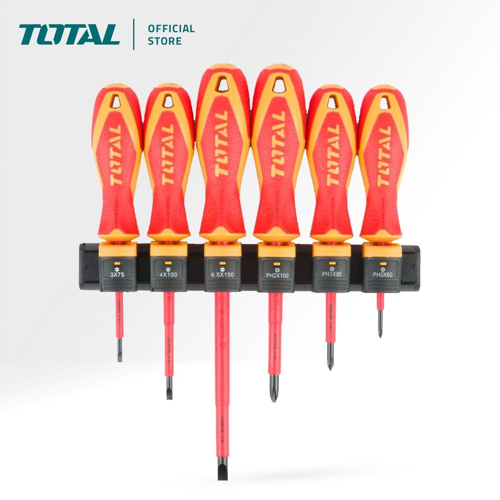 TOTAL INSULATED SCREWDRIVER SET SLOTTED + PHILLIPS CR-V STEEL (VOLTAGE RANGE UP TO 1000V/6 PCS) THTIS566 (VDE Approved Certifications)