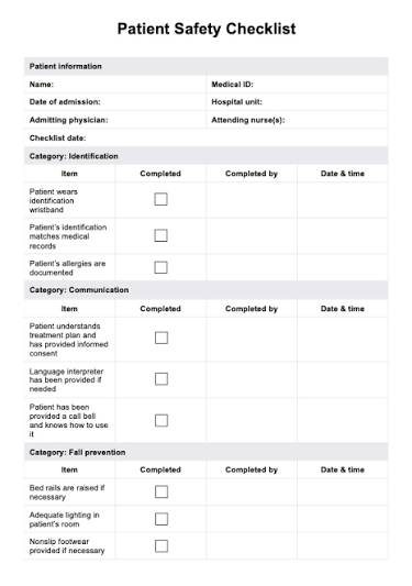 QP HIM PATIENT CHECKLIST
