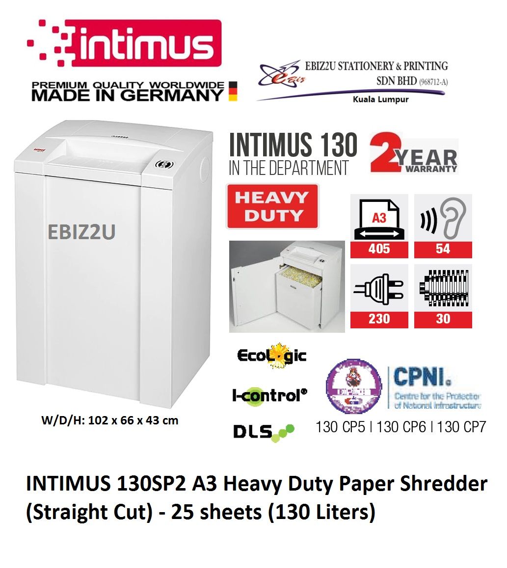 INTIMUS 130 SP2 Paper Shredder (Shred Capacity: 23-25 Sheets, Strip Cut: 3.8mm, Bin Capacity: 130 Liters)_Made in Germany