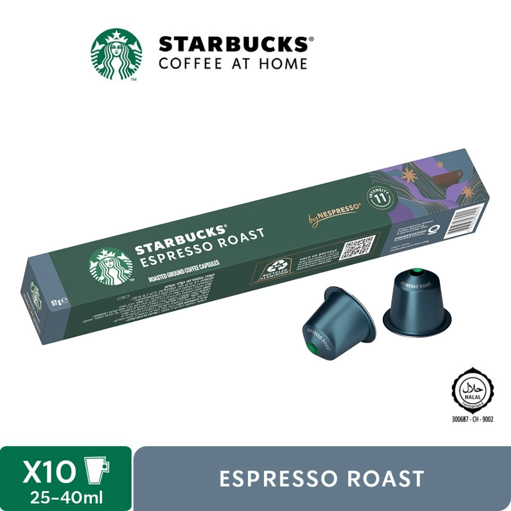 STARBUCKS Espresso Roast by NESPRESSO Dark Roast Coffee Capsules, Sleeve of 10