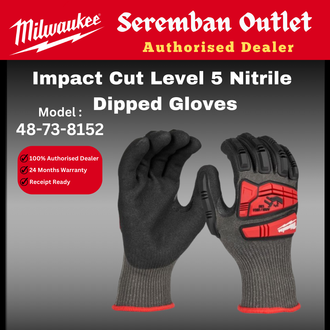 Milwaukee Impact Cut Level 5 Nitrile Dipped Gloves / 48-73-8152 / Nitrile Dipped Gloves / Cut Proof Gloves / Sarung Tangan / Heavy Duty Hand Gloves