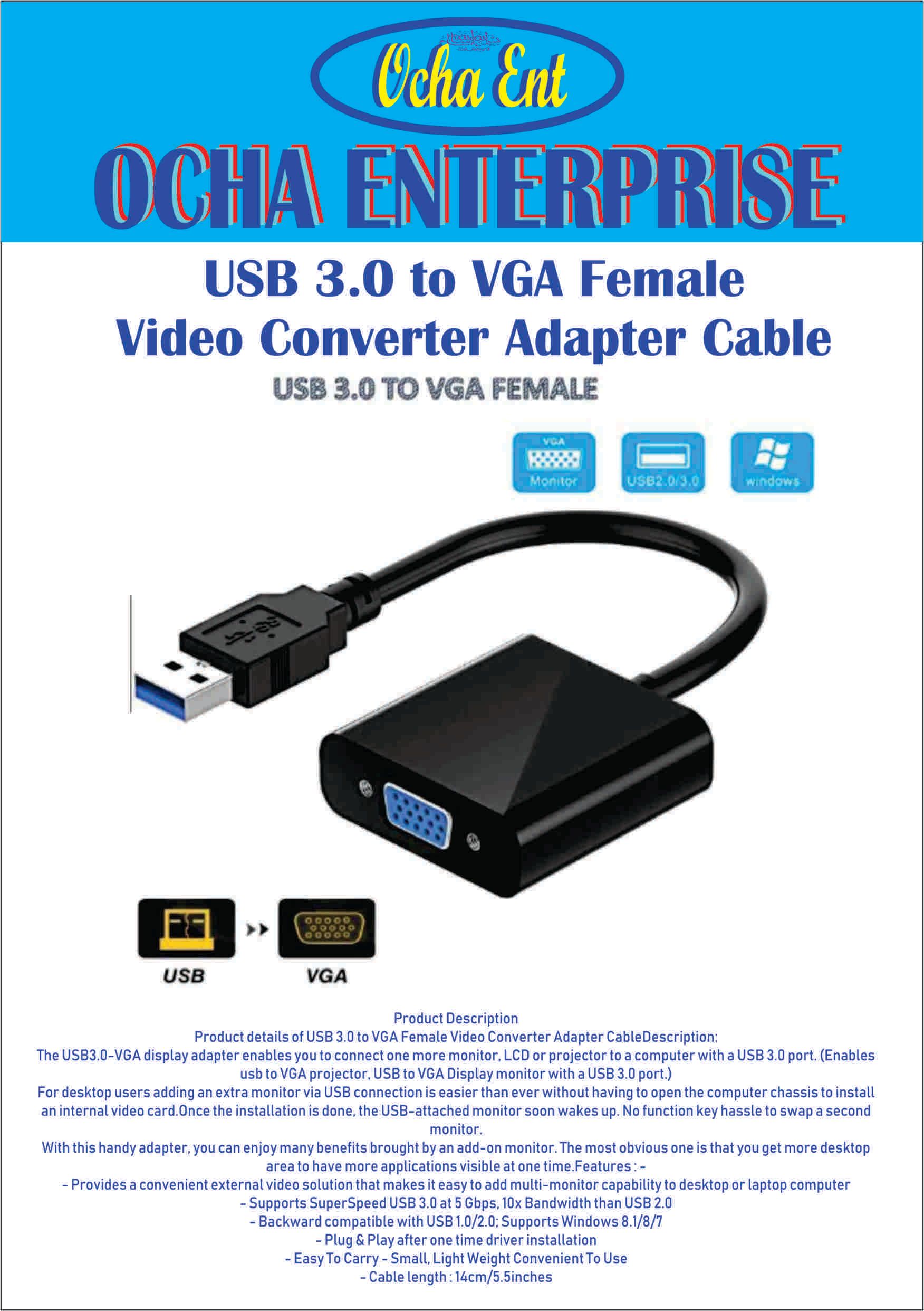 USB 3.0 to VGA Female Video Converter Adapter Cable