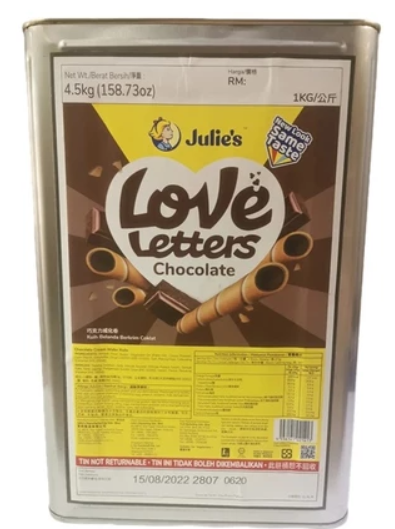 JULIE'S LOVE LETTER CHOCOLATE BISCUITS TIN 4.5KG