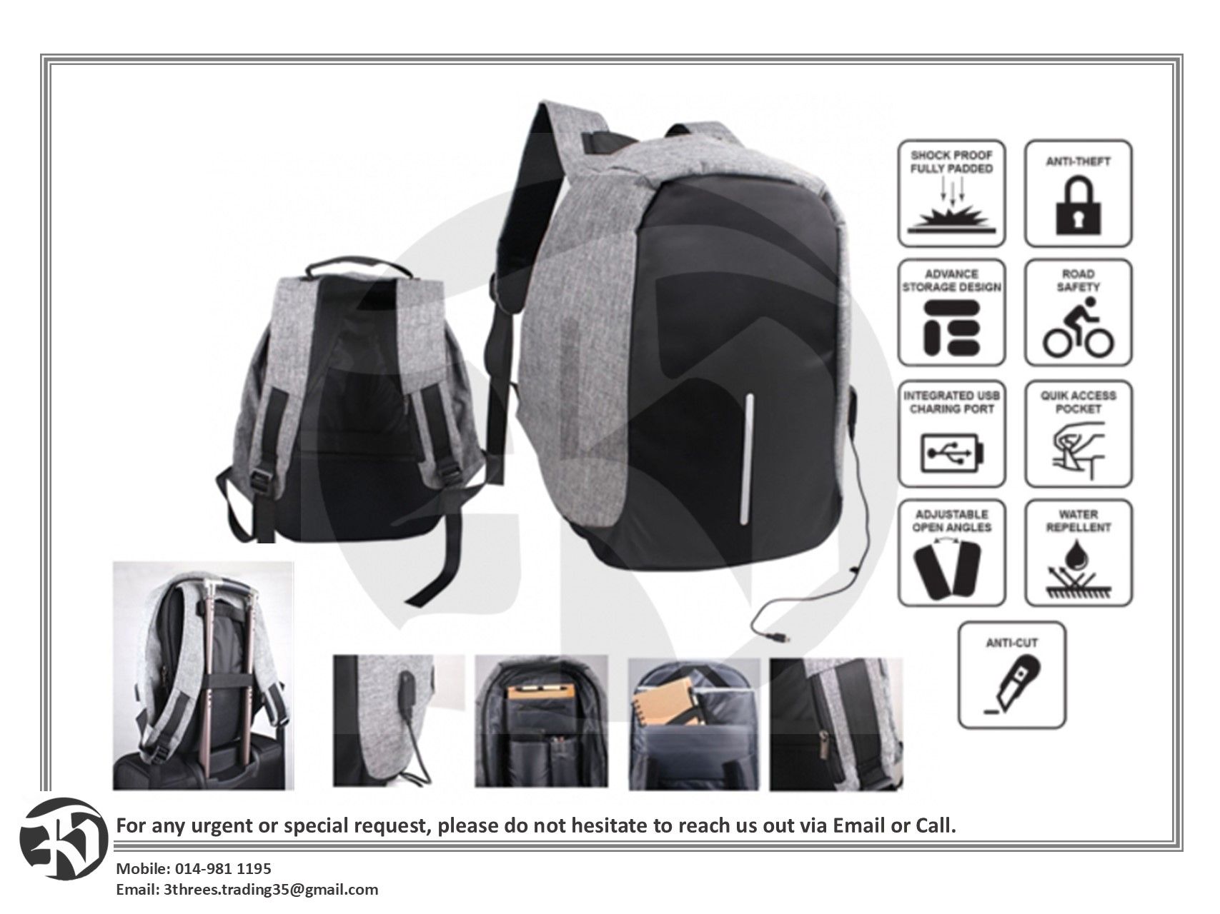 Laptop Backpack With USB Charging Port 1C1P