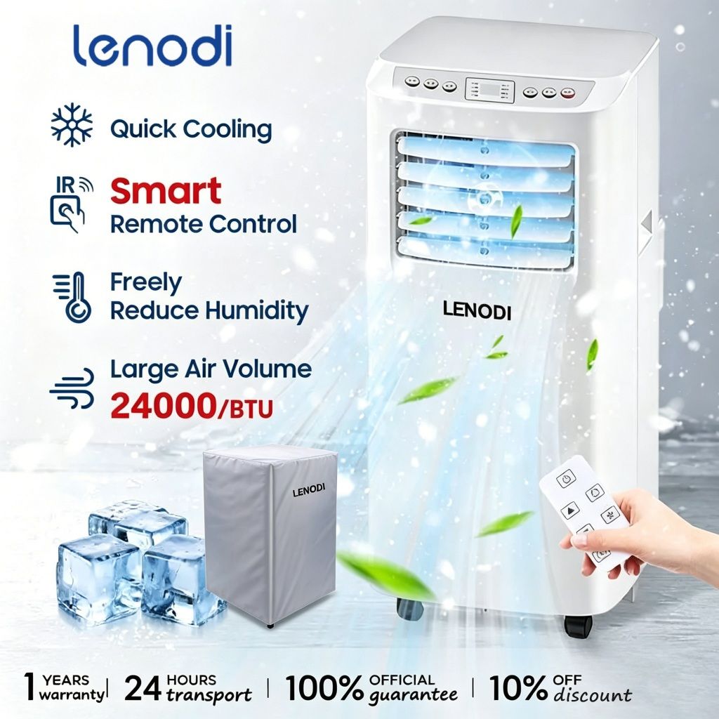 1.5HP Portable Air Conditioner Quick cooling Dehumidification 24hr Timer Smart Mode Remote Control Portable