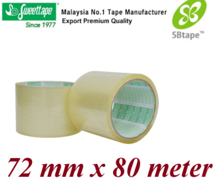 Sweettape Pioneer 72MM x 80 Meter Transparent Clear Opp Tape