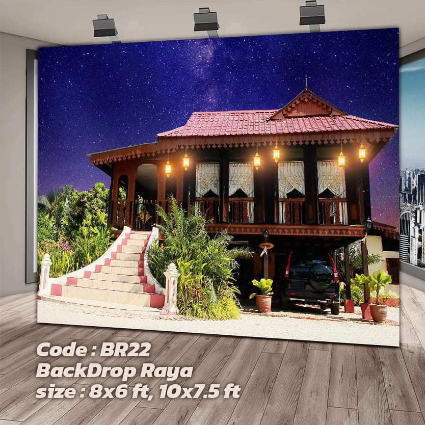 BACKDROP HIASAN DEKO HARI RAYA RUMAH KAMPUNG REAL DESIGN TERKINI 2024