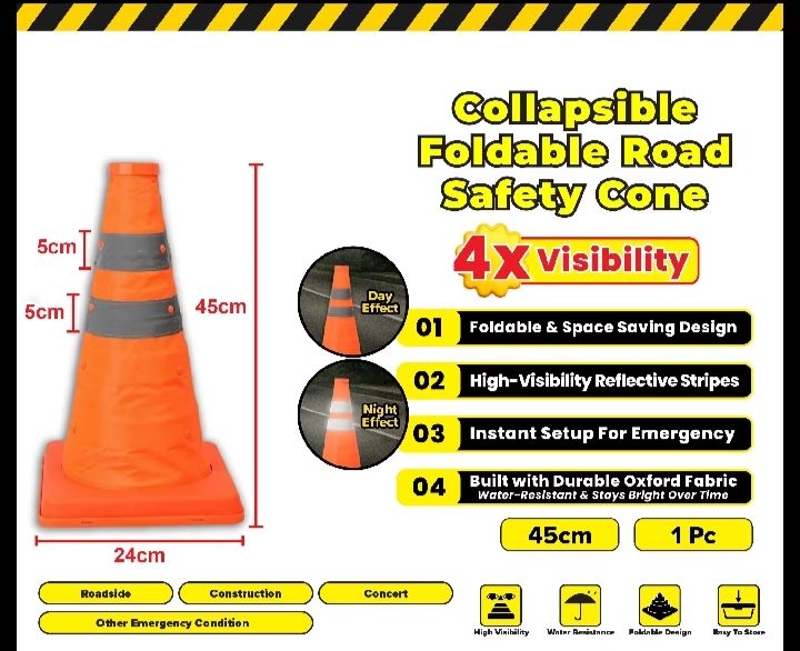 COLLAPSIBLE(FOLDABLE) TRAFFIC SAFETY CONE HEIGHT: 45CM & 70CM FREE DELIVERY